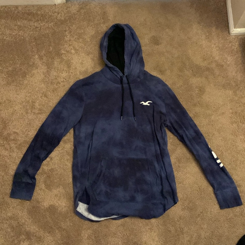 Hollister Pullover Men Size Medium Tie Dye Blue/White Long Sleeve Hoodie
